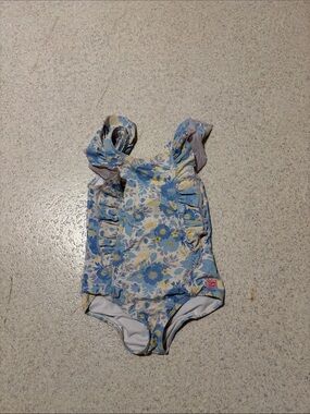 Ruffle Butts Pastel Blue & Yellow Floral Ruffle Swimsuit